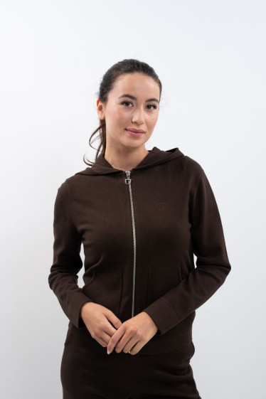 Amelie Gebreide trui met rits voor dames - Cacao (Donkerbruin)