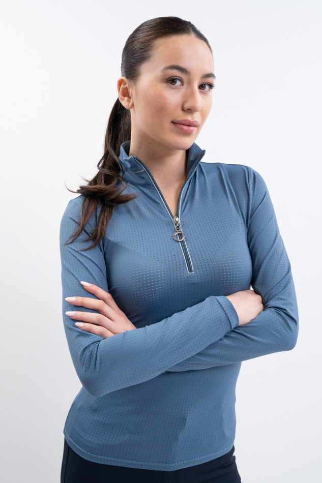Breezi Women's Long Sleeve Polo - Steel Blue
